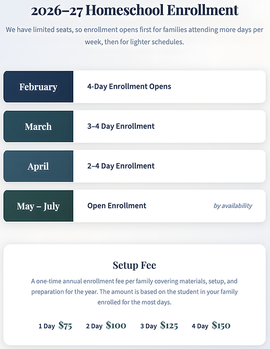 Homeschool Enrollment Calendar — Timeline for 2026-27 enrollment