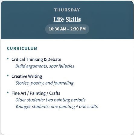 Thursday Life Skills Schedule