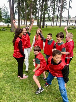 River Tech students celebrating together outdoors